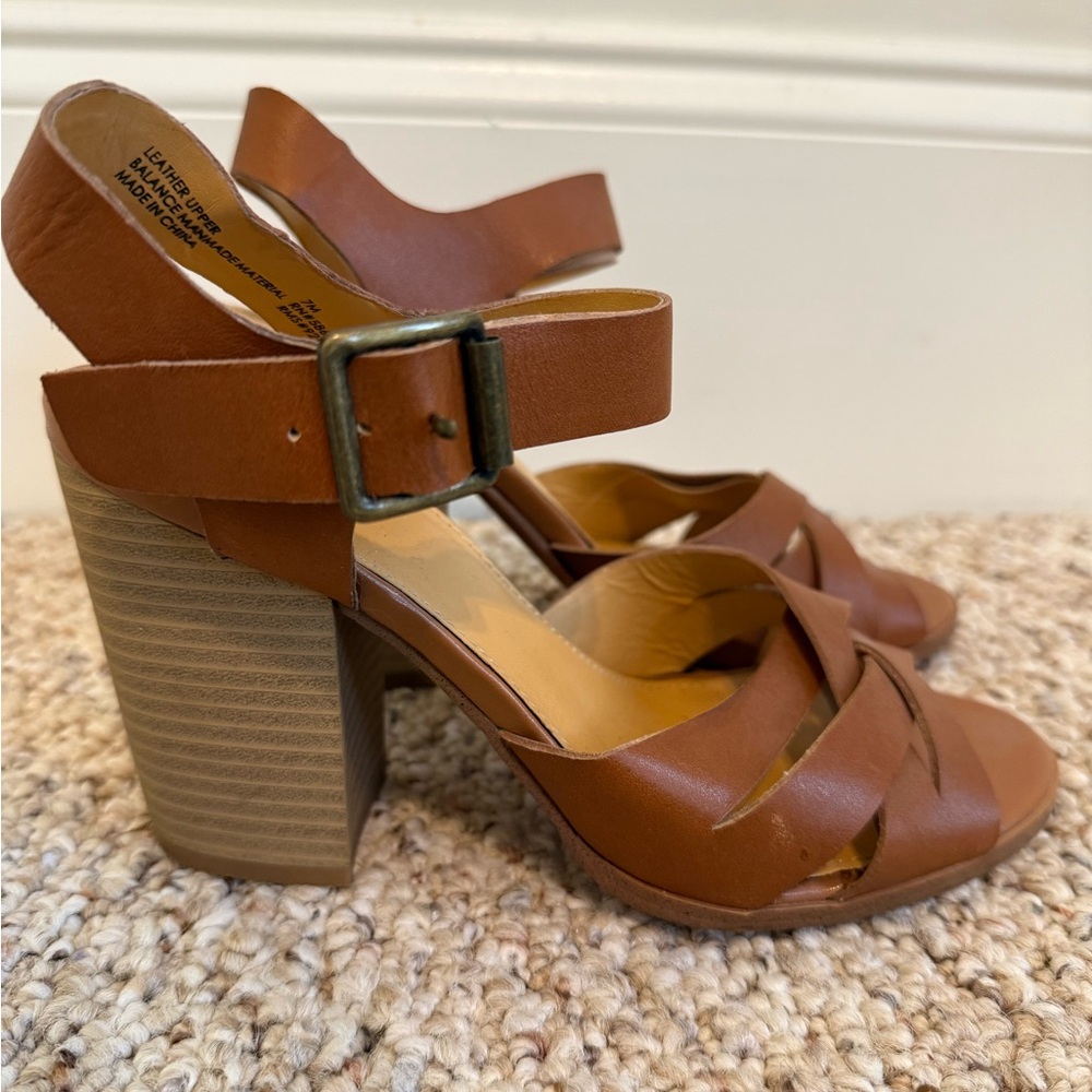 Women's Brown Leather Heeled Sandals